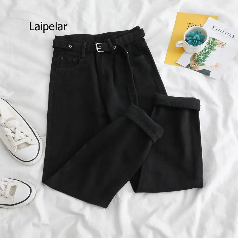 Корейские прямые джинсы для женщин с высокой талией штаны большими карманами