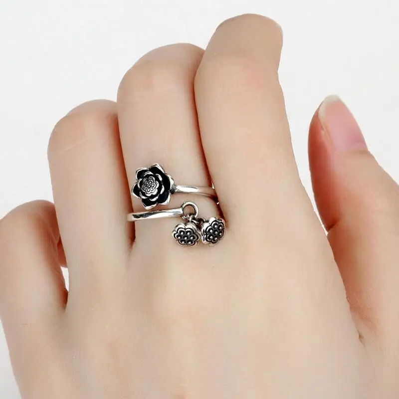

V.YA 925 Sterling Silver Vintager Rings Winding Shape Lotus Flower Open Rings For Women Lady Sterling-silver-jewelry