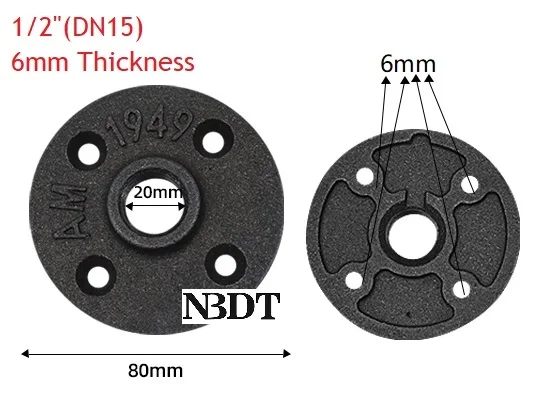 0.5Inch Heavy 2 шт./лот незавершенный ковкий чугун Фланец резьба для стандарта 1/" 3/4" " 1,25" 1," трубный магазин домашний Ретро Декор - Цвет: 0.5Inch Heavy