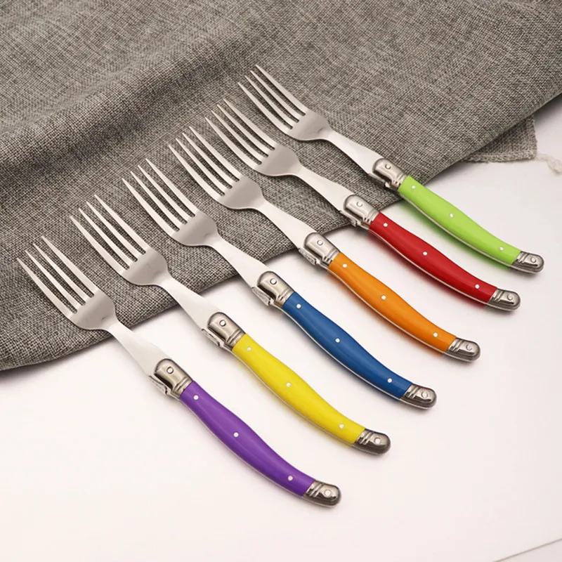 Laguiole-tenedores para carne de 6 piezas, juego de cubiertos coloridos, tenedor de mesa de acero inoxidable, juego de vajilla para restaurante y hogar