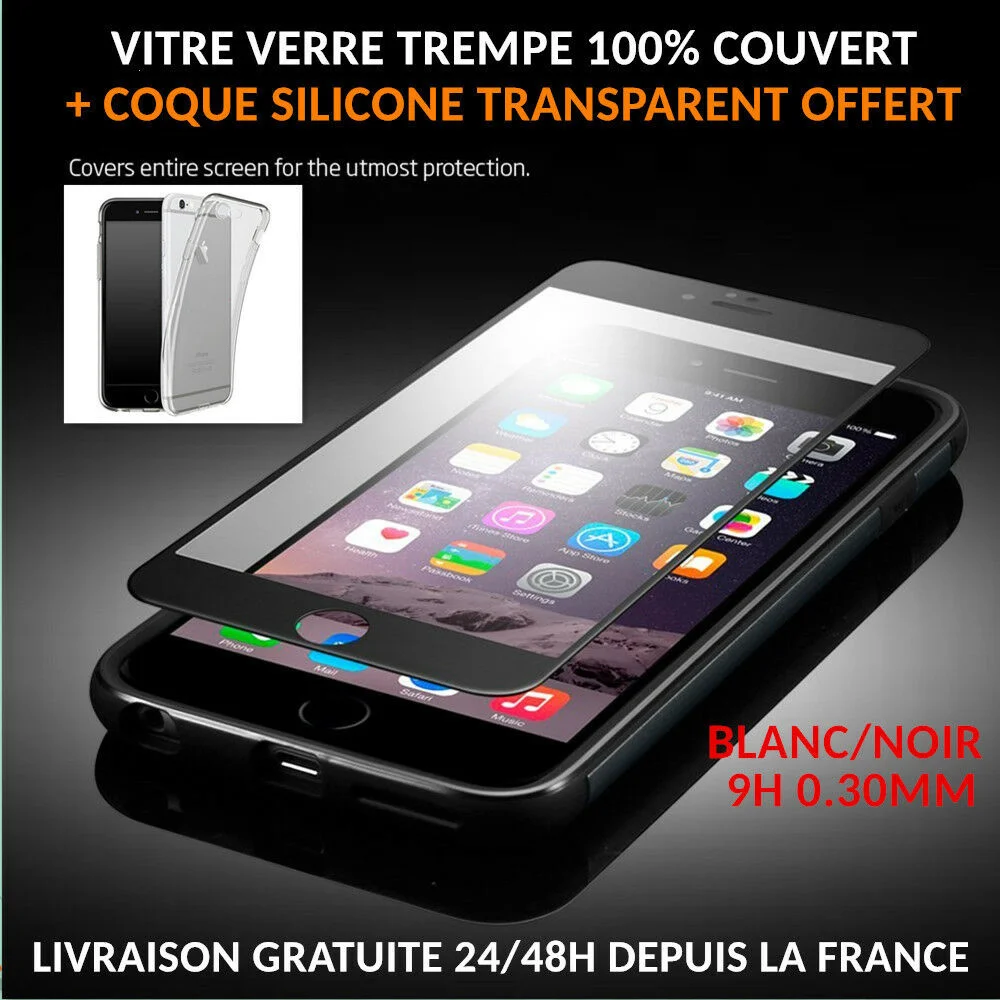 

COQUE SILICONE For IPHONE 8/7/6/S/PLUS/X + FILM VITRE VERRE TREMPE ECRAN INTEGRAL