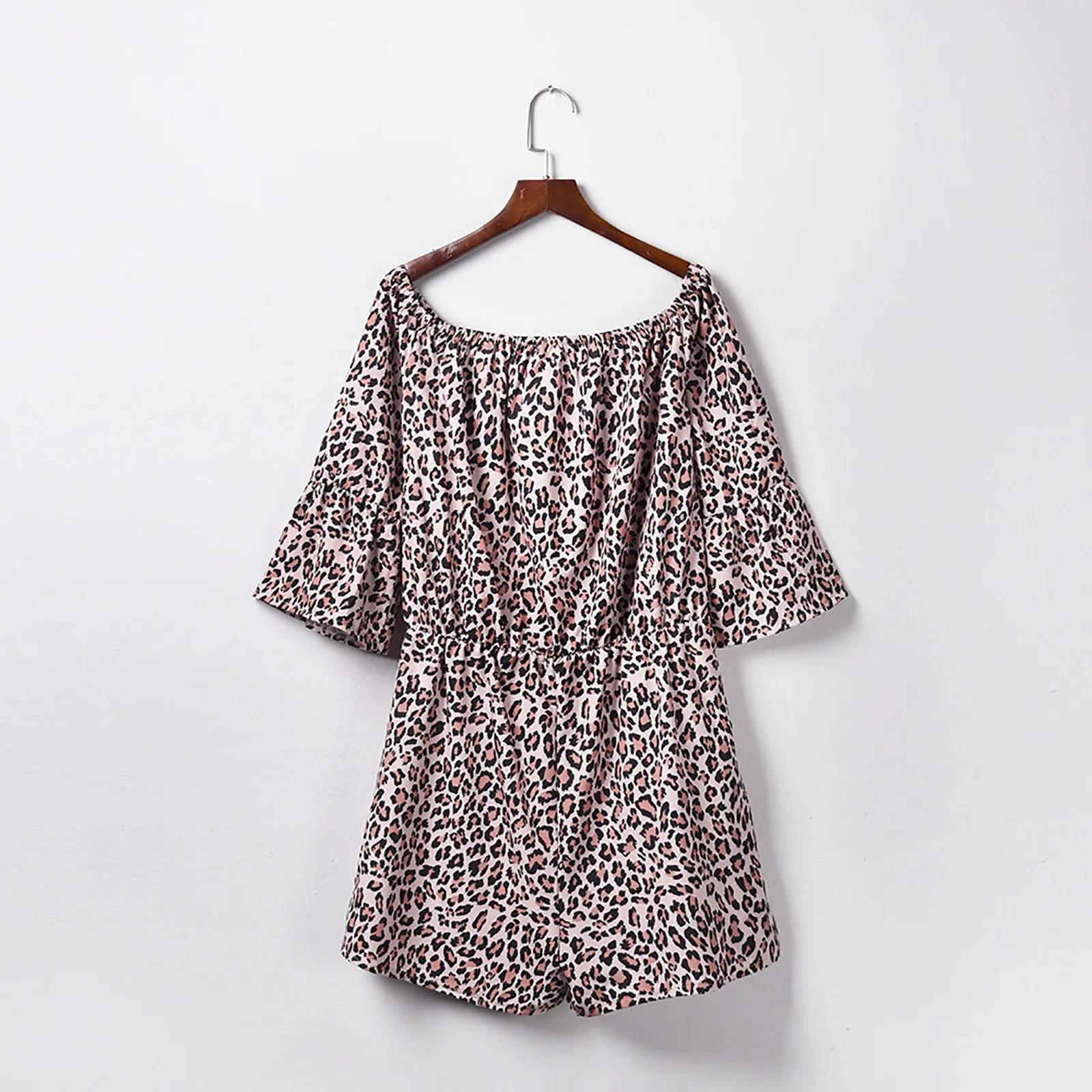 

Women Sexy Off Shoulder Playsuits Summer Ruffle Clubwear Leopard Print Office Lady Playsuit Elastic Waist Bodycon Party Jumpsuit