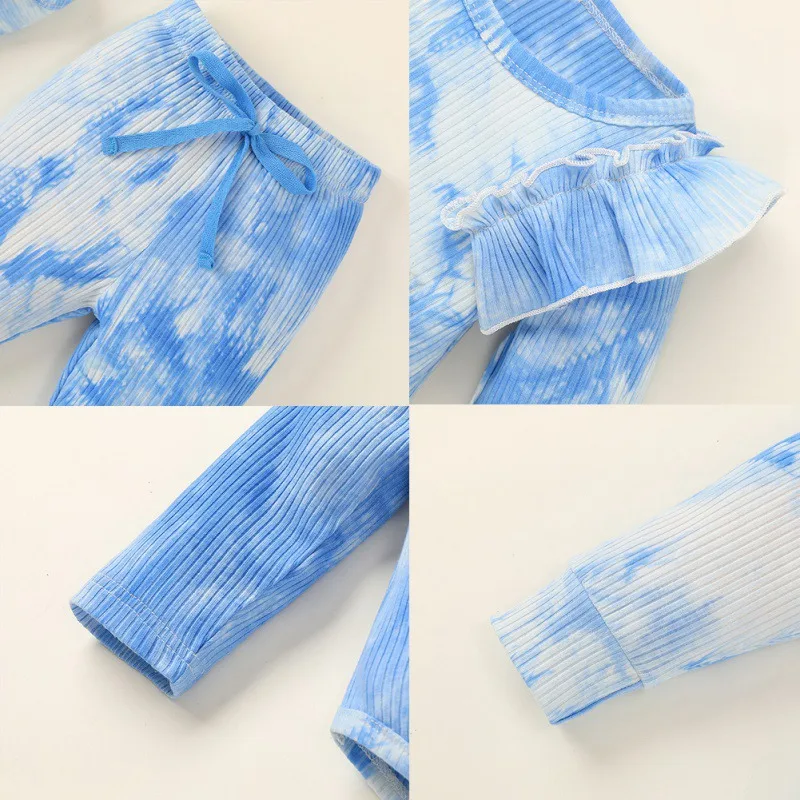 

3Pcs Baby Girl Autumn Set Long Sleeve Tie-Dye Print Romper Top Trousers Headband Outfits Clothes