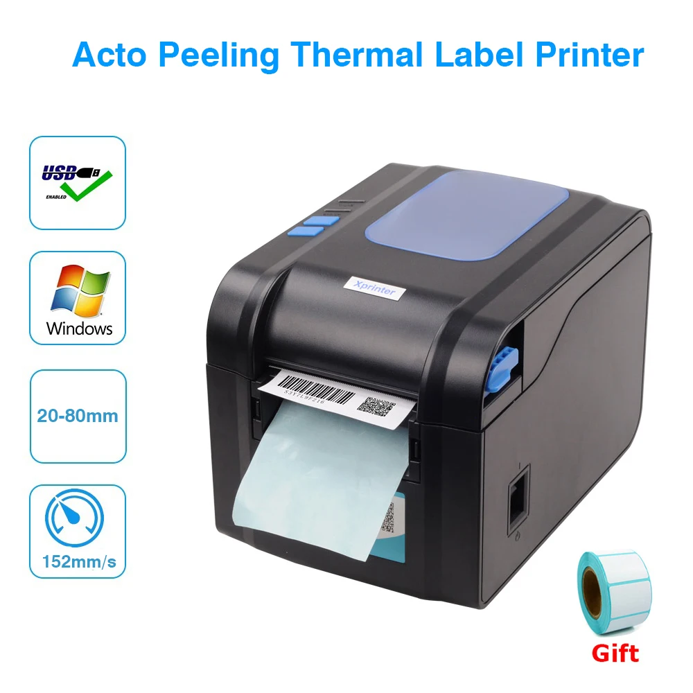 

XP- 370B Thermal Label Sticker Barcode Printer Printing Width From 20mm To 80mm 152mm/s 203Dpi With Automatic Stripping