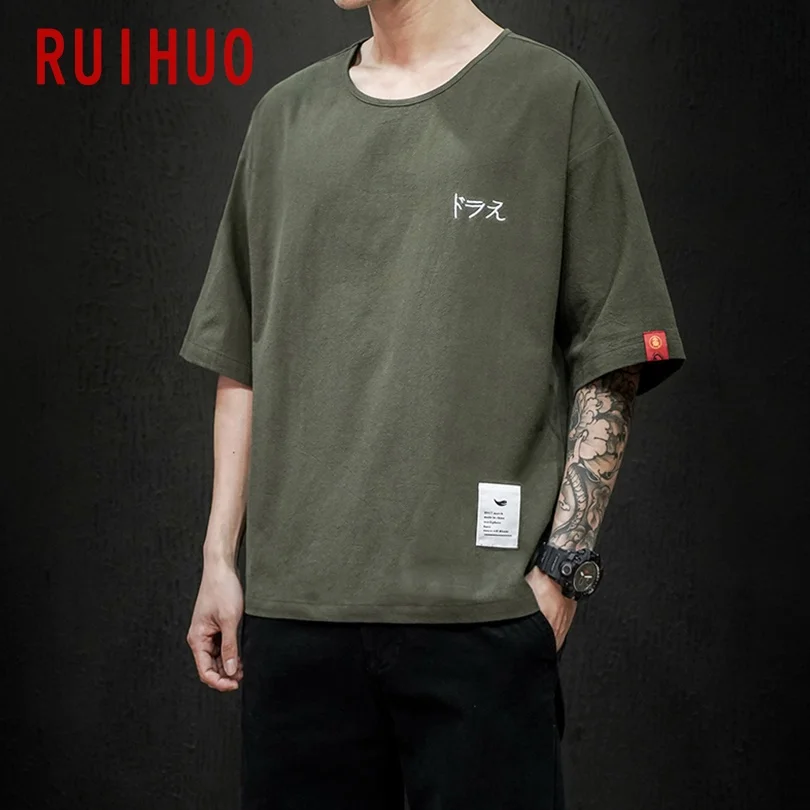 RUIHUO Japan Style Cotton T Shirt For Men Clothing Tee Japanese Streetwear Harajuku Hip Hop 5XL 2022 Summer | Мужская одежда