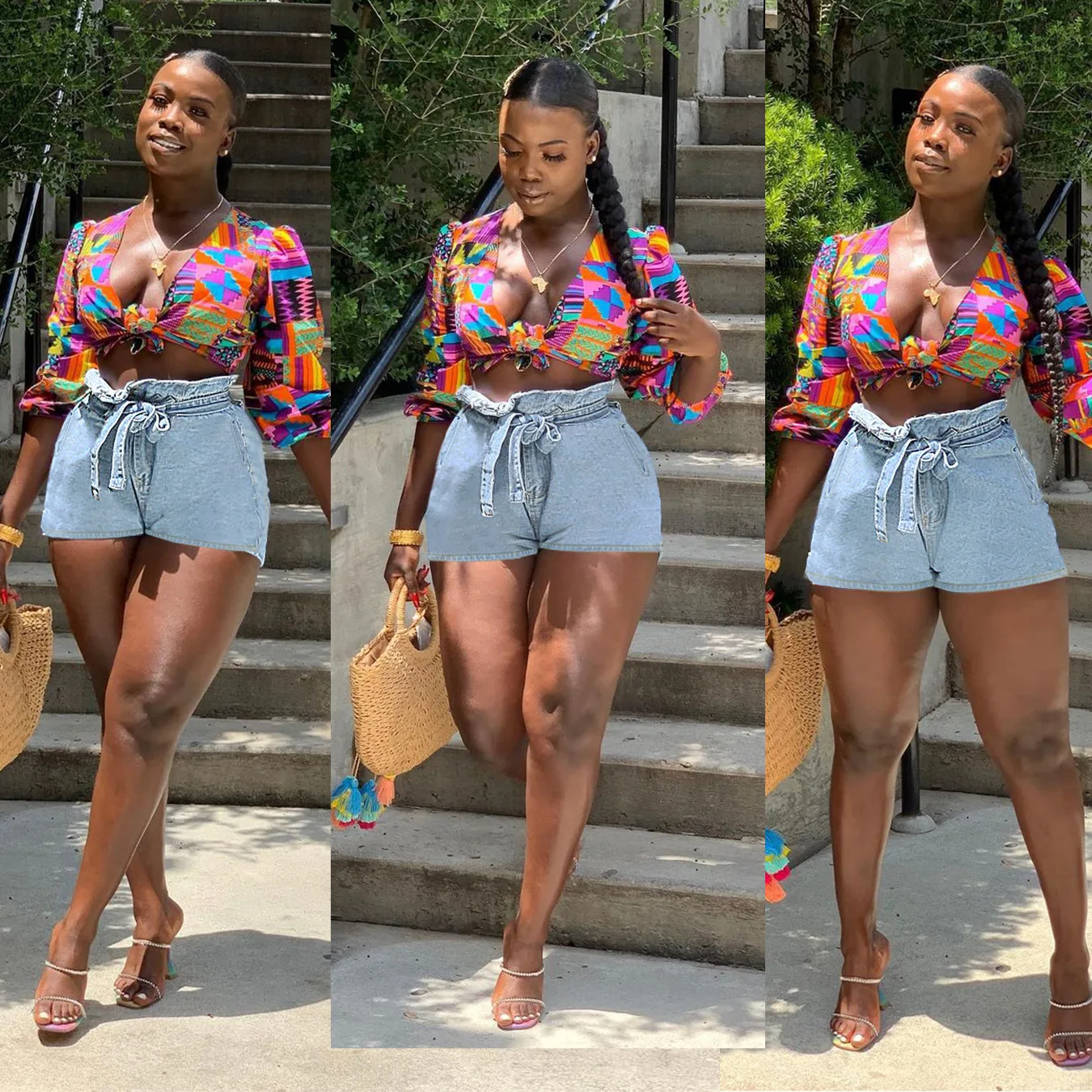 

2021 new women's lace belt casual denim shorts woman jeans mom jeans