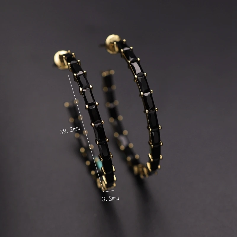 

Fashion Round Hoop Earrings For Women Gold Plated Sparkling White Cubic Zirconia Stone Boho Female Party Punk Black Earring Gift