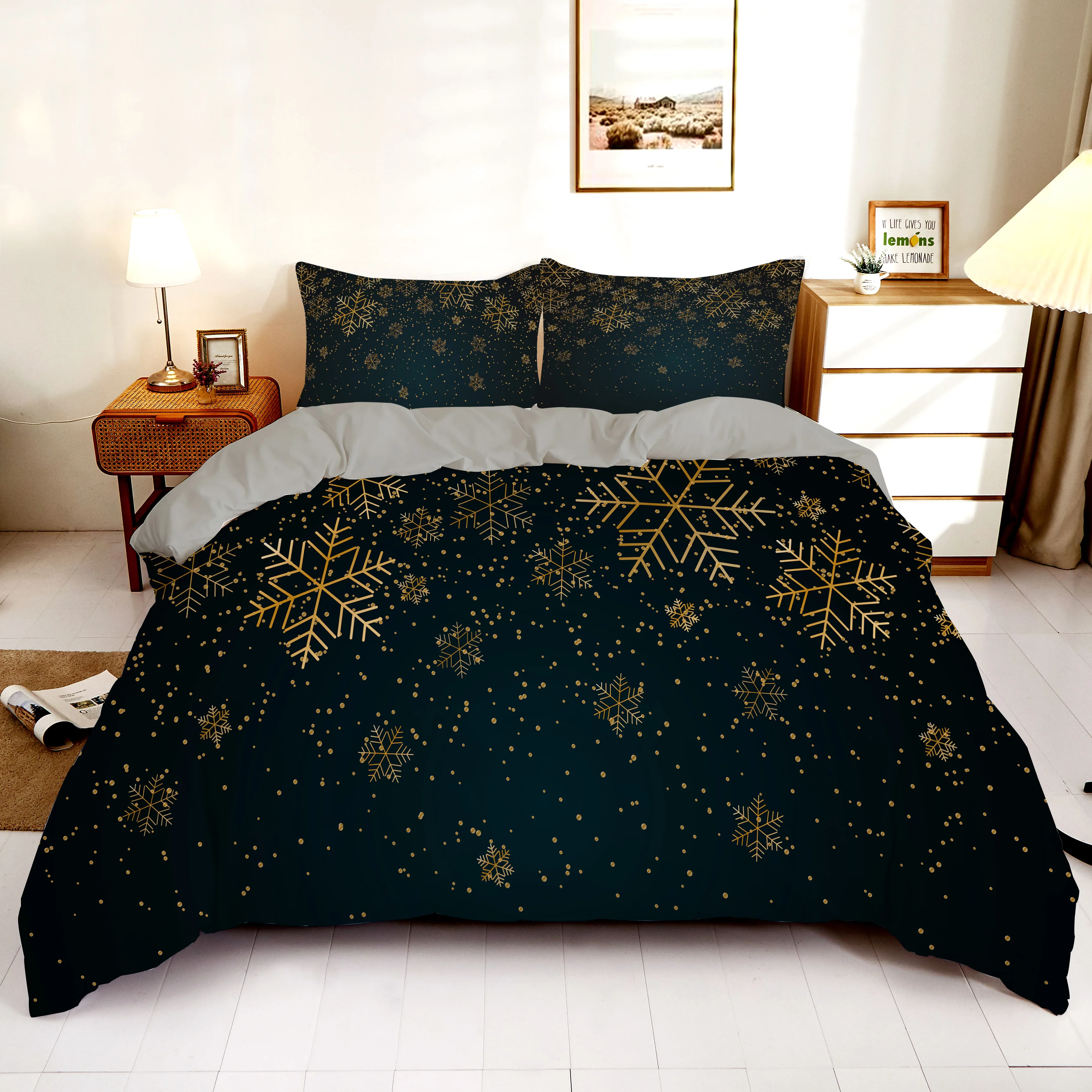 

Flying Snow All Over The Sky Printed Bedding Set 2/3Pcs Queen King Duvet Cover Warm Bedclothes Quilt Cover With Pillowcase