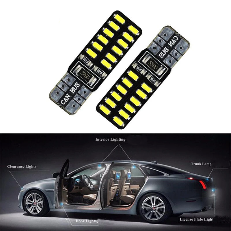 10 шт. T10 светодиодный светильник CANBUS 3014 24 SMD для салона автомобиля W5W/194 168 автомобильный габаритный светильник, Автомобильная лампочка источника, резервная лампа белого цвета