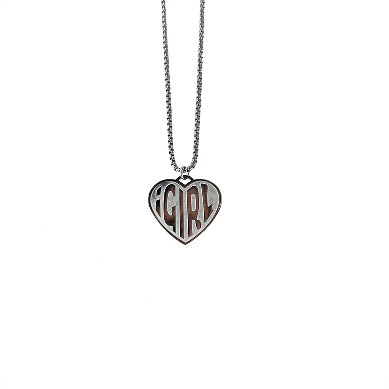 

Hip hop Trendy Letter Igirl Heart Pendant Necklaces For Women Vintage Fashion Silver Color Chain Necklaces Femme Jewelry kolye