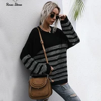 loose spring lightwiehgt sweaters for ladies womens oversized knit jumpers color block strip autumn thin pullover female tops