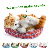 cute toy cat with sound simulation cat handicraft simulation animal model home decoration creative gift babble little cat
