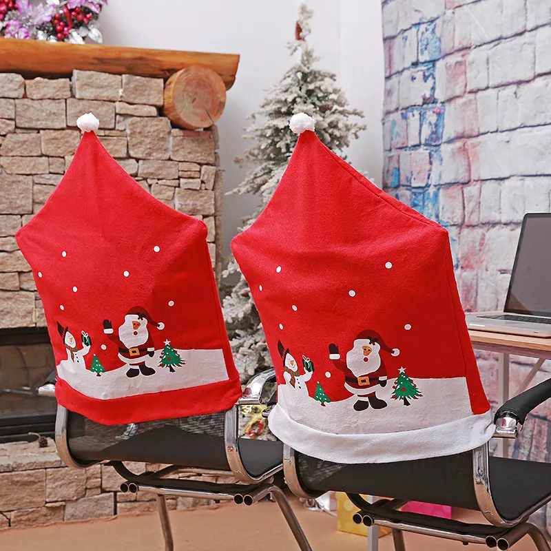 Santa Claus Christmas Chairs Cover Cap Non-woven Dinner Table Red Hat Chair Back Covers Xmas Decorations for Home Noel | Дом и сад