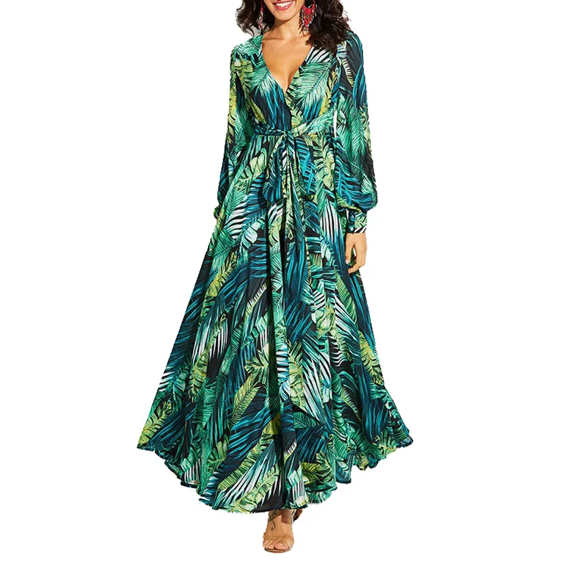 

Vestido Floral Print Boho Maxi Dress Sexy Lady Bohemian Autumn Long Dress Women Beach Dresses Female Robes party dresses
