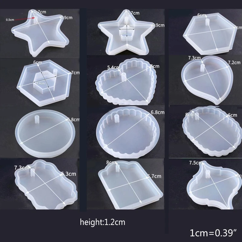 

12Pcs/Set Crystal Epoxy DIY Resin Mold Keychain Geometry Pendant Silicone Mould 16#