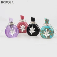 silver plated micro pave gems stones perfume bottle necklaces with cz leaf natural turquoises essential oil pendant charm s1976