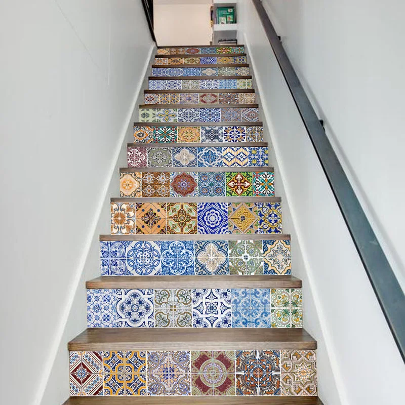 

Retro Pattern Stair Sticker Removable PVC Tiles Decals Mural Home Decor for Bathroom Kitchen Stairway Wallpaper Self-adhesive