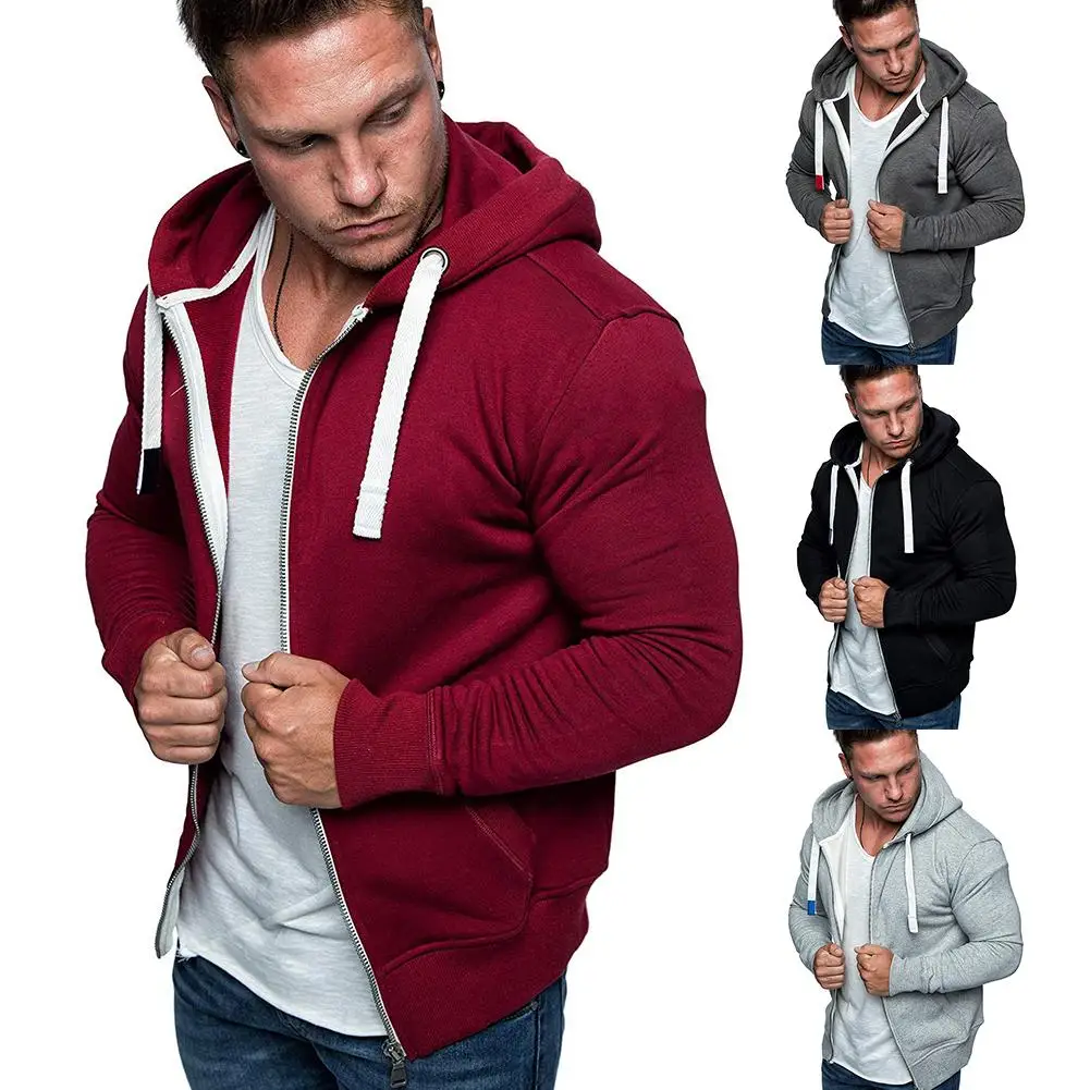 

Fashion Men Zippered Pocket Drawstring Sport Hoodies Sweatshirt Overcoat Jacket
