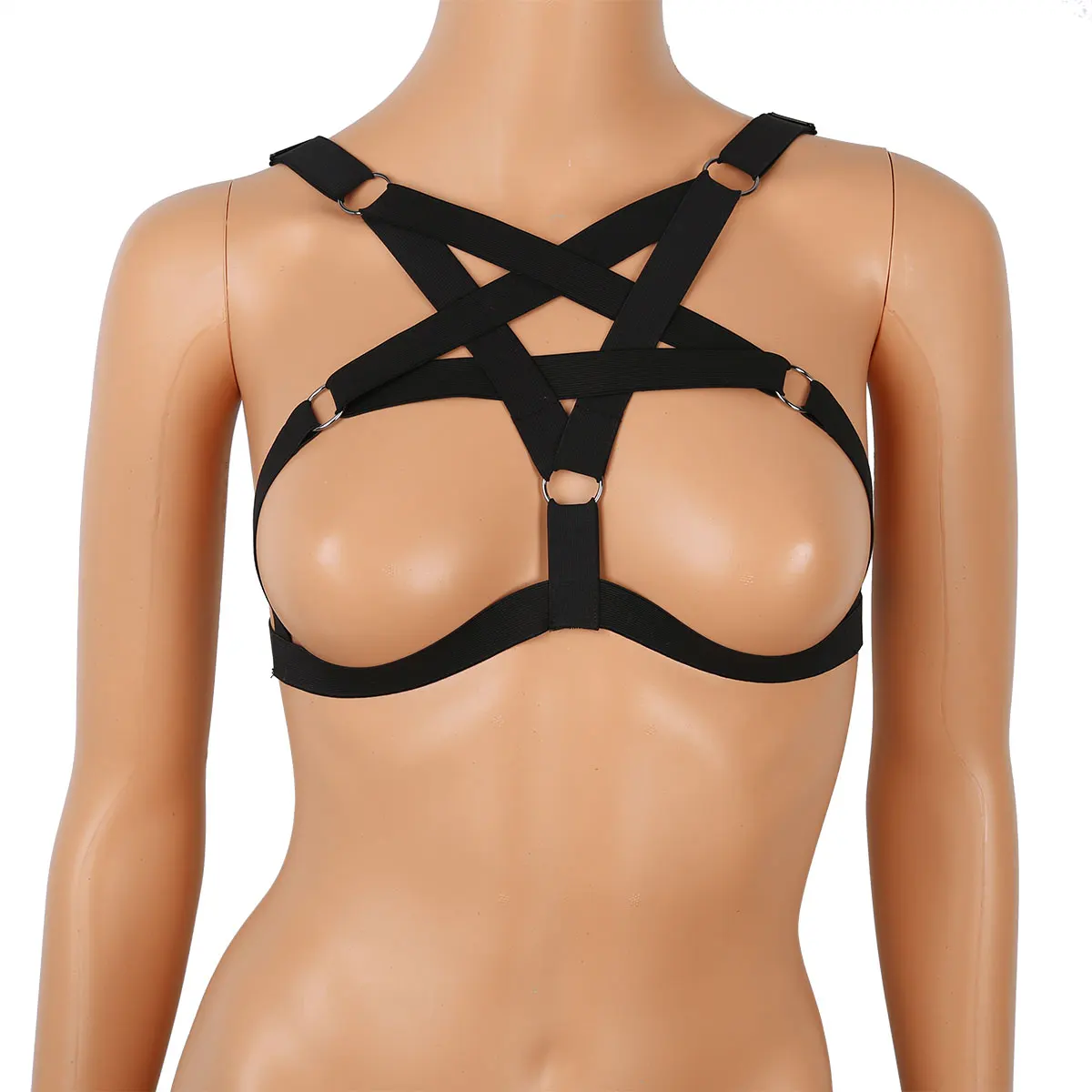 

Pentagram Sexy Ladies Women Body Chest Harness Bra Chest Bondage Lingerie Cupless Cage Bra Upper Body Chest Belt Goth Crop Tops