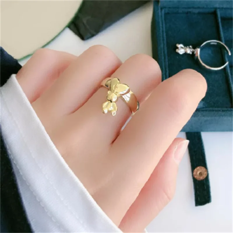 Ins корейский милый мультфильм мини медведь кольцо для женщин Золотой Серебряный