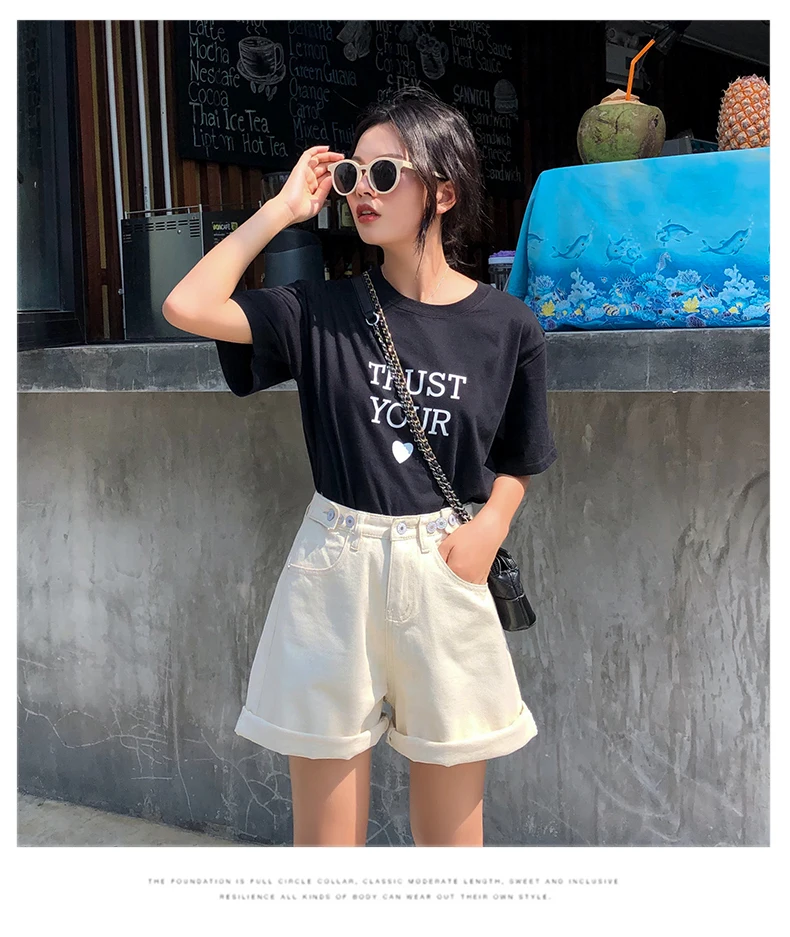 

Beach Style womens shorts denim high waist sexy short harajuku denim wide legs street black blue hot sale 2020 summer new beige