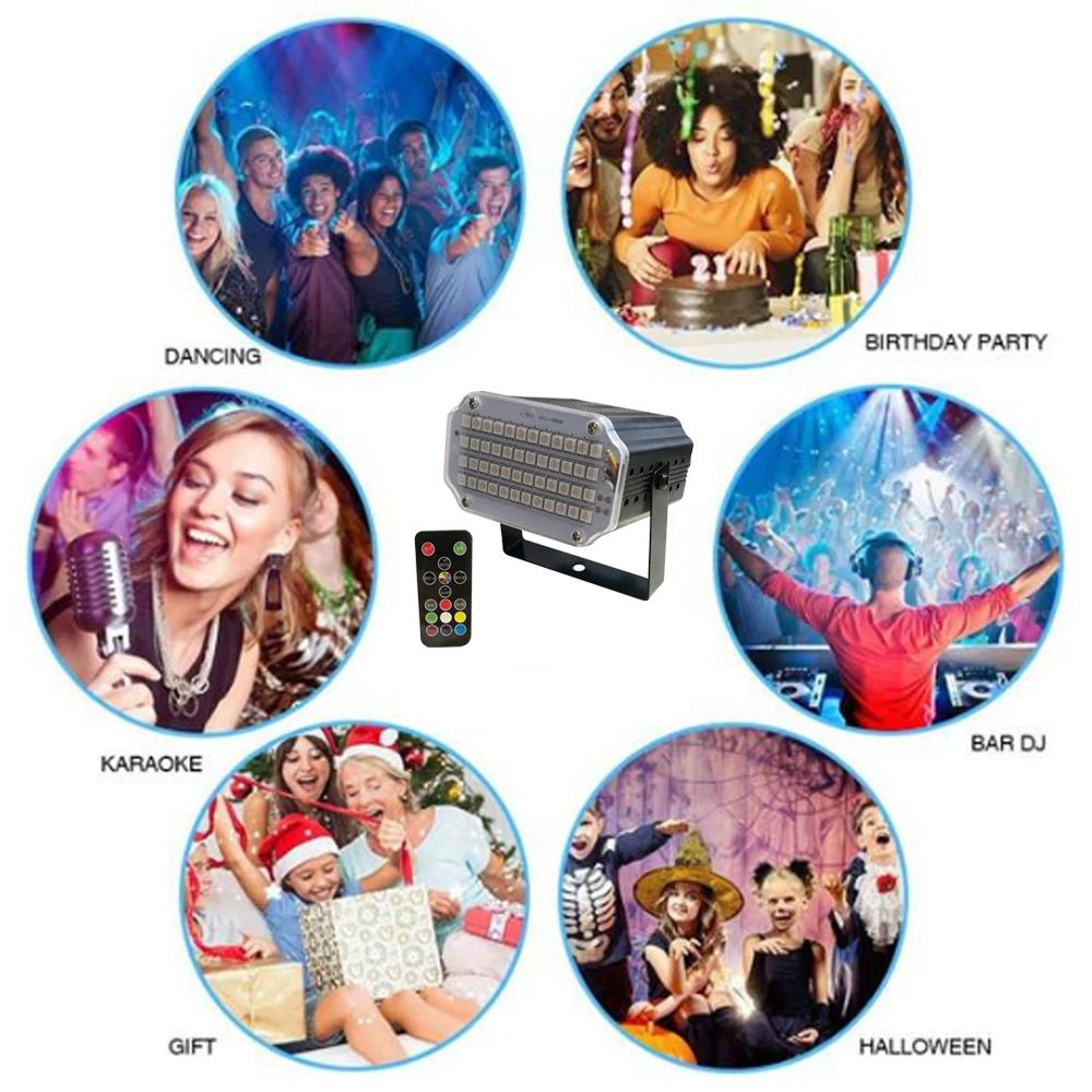 

48 LED RGB UV White Strobe Lights Music Club Sound Activated Flash Christmas Holiday Xmas Party Garden Stage Decorative Light
