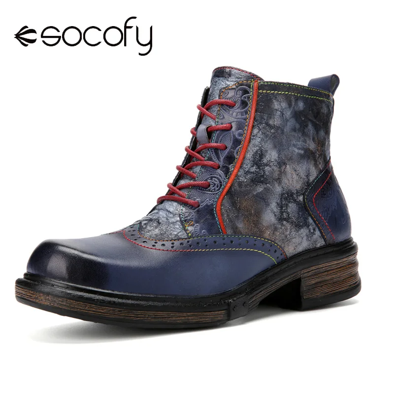 Socofy/Повседневные мягкие удобные ботинки из кожи с металлической текстурой и