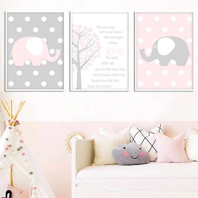 

Wall Art Canvas Painting Baby Nursery Print Elephant Love Poster Simple Decorative Picture Nordic Kids Child Bedroom Decoration