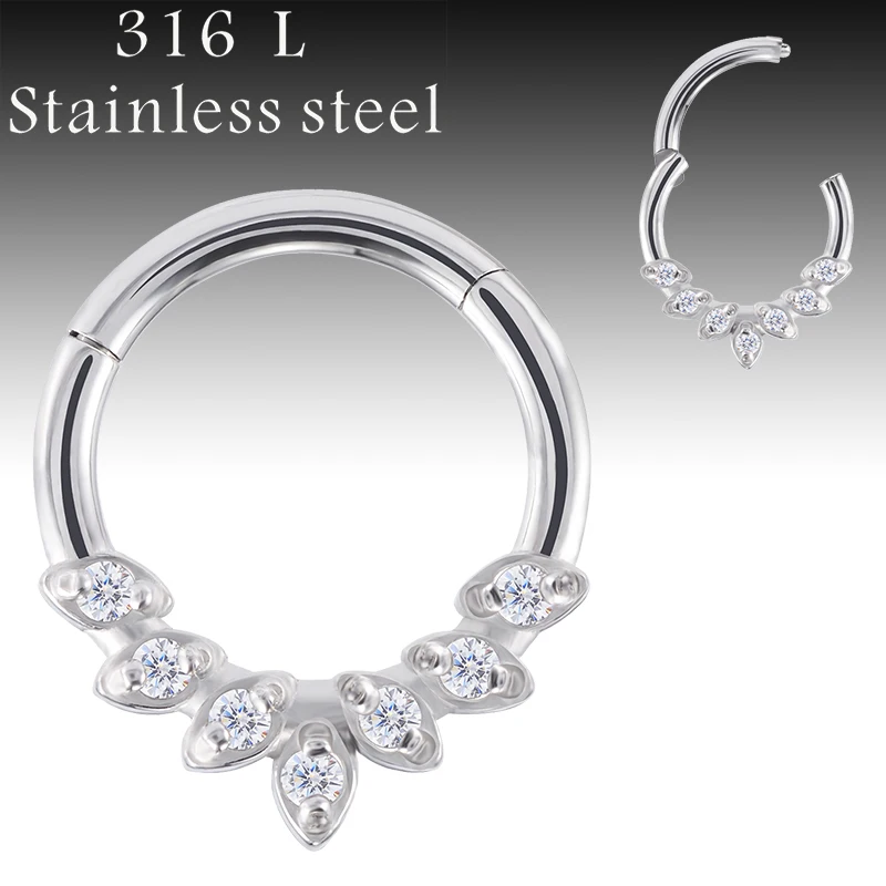 

1PCS 316L Stainless Steel Cartilage Earring Piercing Ear Tragus 5 CZ Blaze Set In Oval Shape Segment Ring