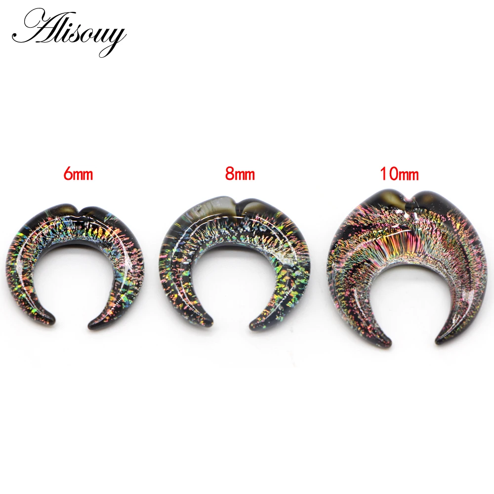 

Расширители для пирсинга Alisouy, серьги-расширители в форме полумесяца с цветными заглушками для ушей, модный подарок для мужчин и женщин, юве...