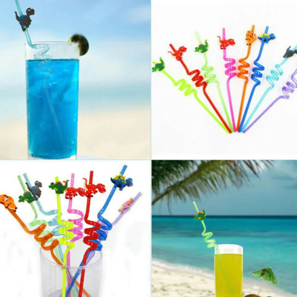 

8pcs dinosaur drinking plastic drinking straws for kids birthday party Bar drinking straws dinosaur drinking straws party decora