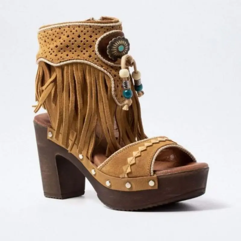 

Новинка лета 2021, женская модная обувь на высоком каблуке, с боковой молнией, с бахромой, Женская декоративная модная обувь KP359