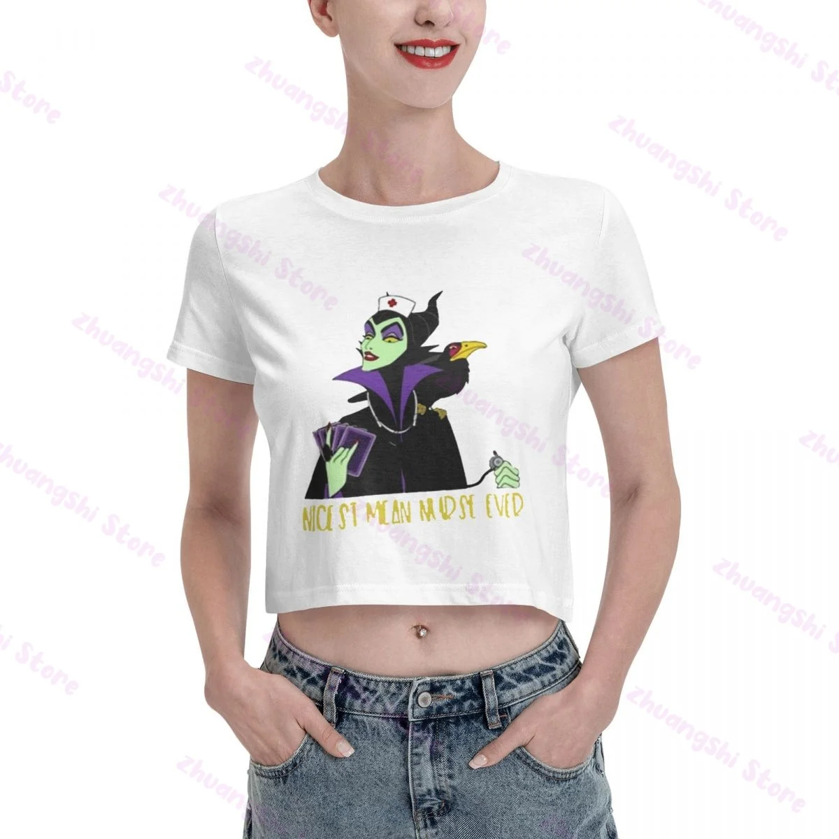 

Witch Nicest Mean Nurse Eve Short crop T-shirt for women