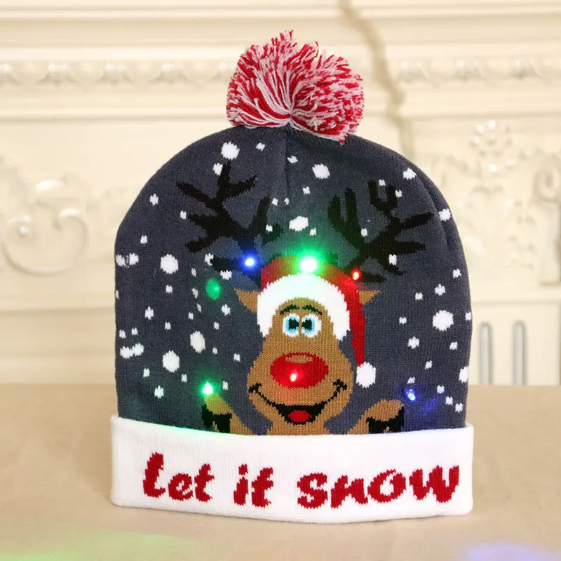 

Christmas Led Knitted Hat Women Men Fashion Santa Clause Tree Snowman Elk Skullies Beanies Winter Caps Outdoor Warm Thicken Hats