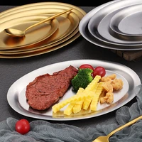304 stainless steel oval golden grill plates shallow flat bowls fish dish food dessert tray