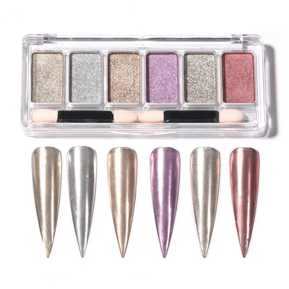 

1 Set 53g Nail Glitter Shiny DIY Design 6 Colors Nail Art Powder Palette for Women