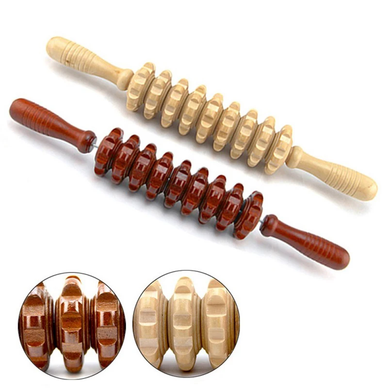 Деревянная палочка-триггер массажер с 9 колесами деревянный ручной