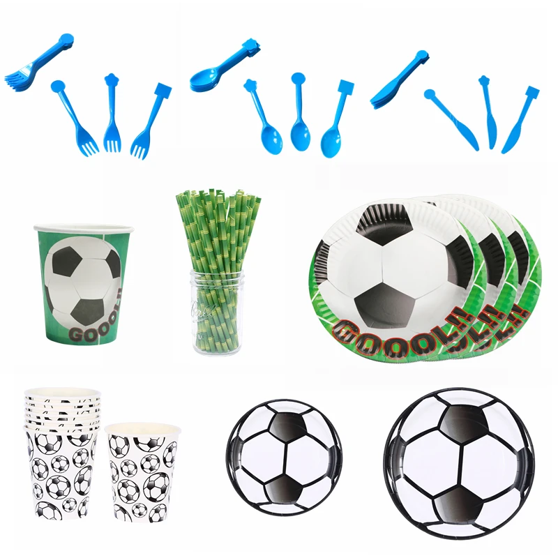Футбольная одноразовая посуда набор бумажная салфетка под тарелку кружку для