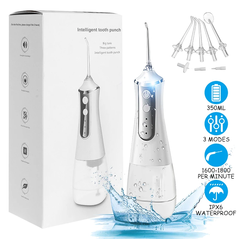 

Oral Irrigator USB Rechargeable Water Flosser Portable Dental Water Jet 350ML Water Tank Waterproof Teeth Cleaner