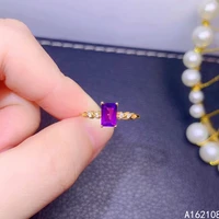 exquisite jewelry 925 sterling silver inset with gemstone womens popular trendy rectangle amethyst adjustable ring support dete