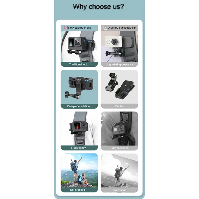 hfes 360 degree rotary backpack clip mount for gopro hero 9 8 7 6 5 4 3 sjcam shoulder belt action camera accessories free global shipping