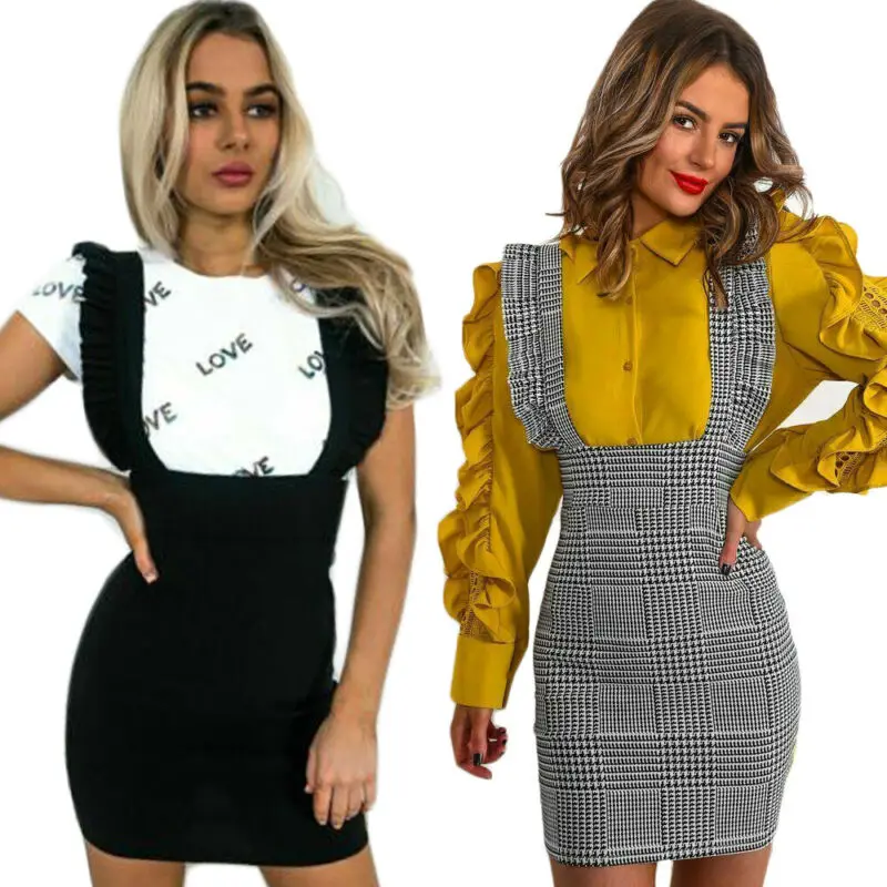 Модное женское платье с оборками в клетку высокой талией облегающее вечерние