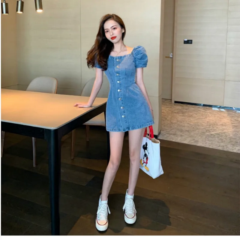 Женское джинсовое платье трапециевидной формы повседневное винтажное в