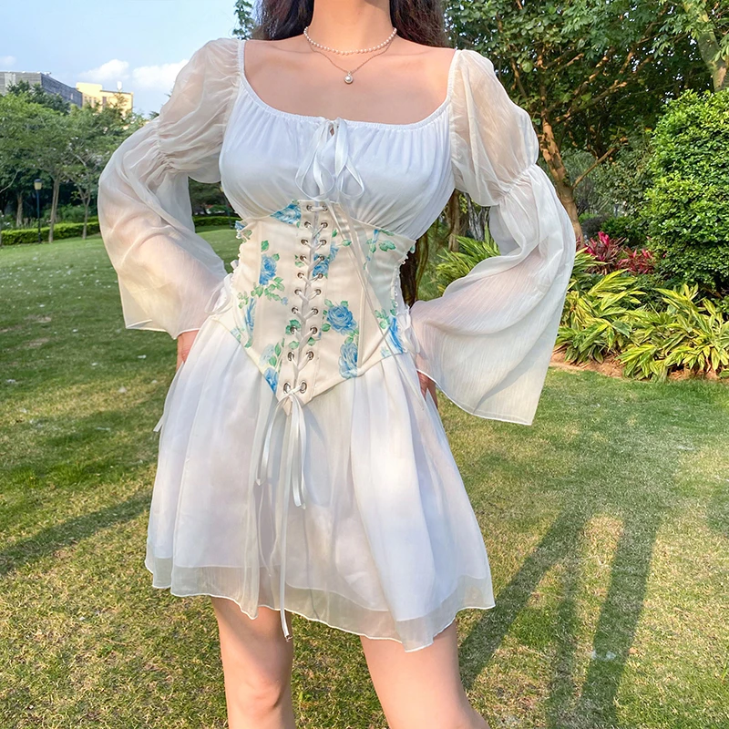 Женское шифоновое мини-платье Летнее цветочное платье-корсет бандажные платья