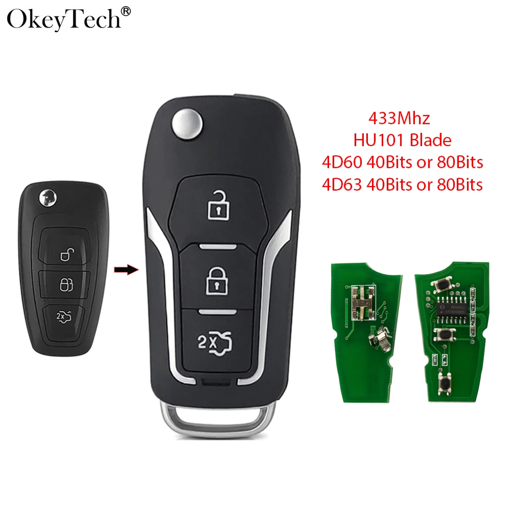 Okeytech 433M для Ford Focus 2 Mk2 Mk3 Kuga Ranger Fiesta C Max Mondeo откидной складной пульт дистанционного
