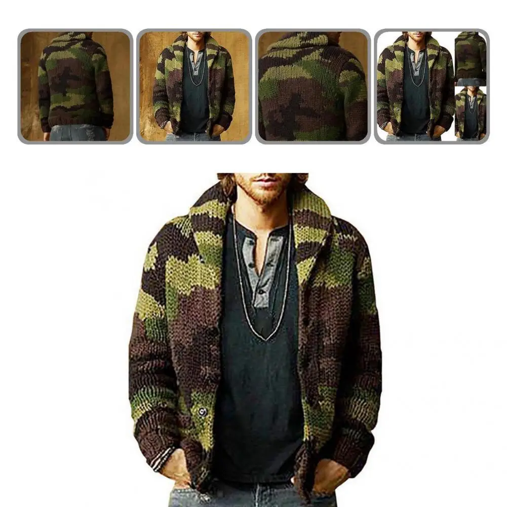 

Свитер, пальто, однобортный свитер из грубой шерсти камуфляжного цвета на пуговицах, свитер, куртка, вязаный кардиган