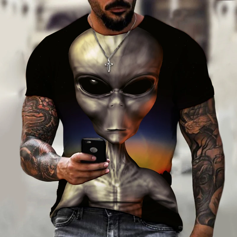 

2022 New Alien Species Unknown Biological Pattern Men's T-shirt Et Alien Elements 3D Printing Short Sleeve Tops O-neck T Shirt