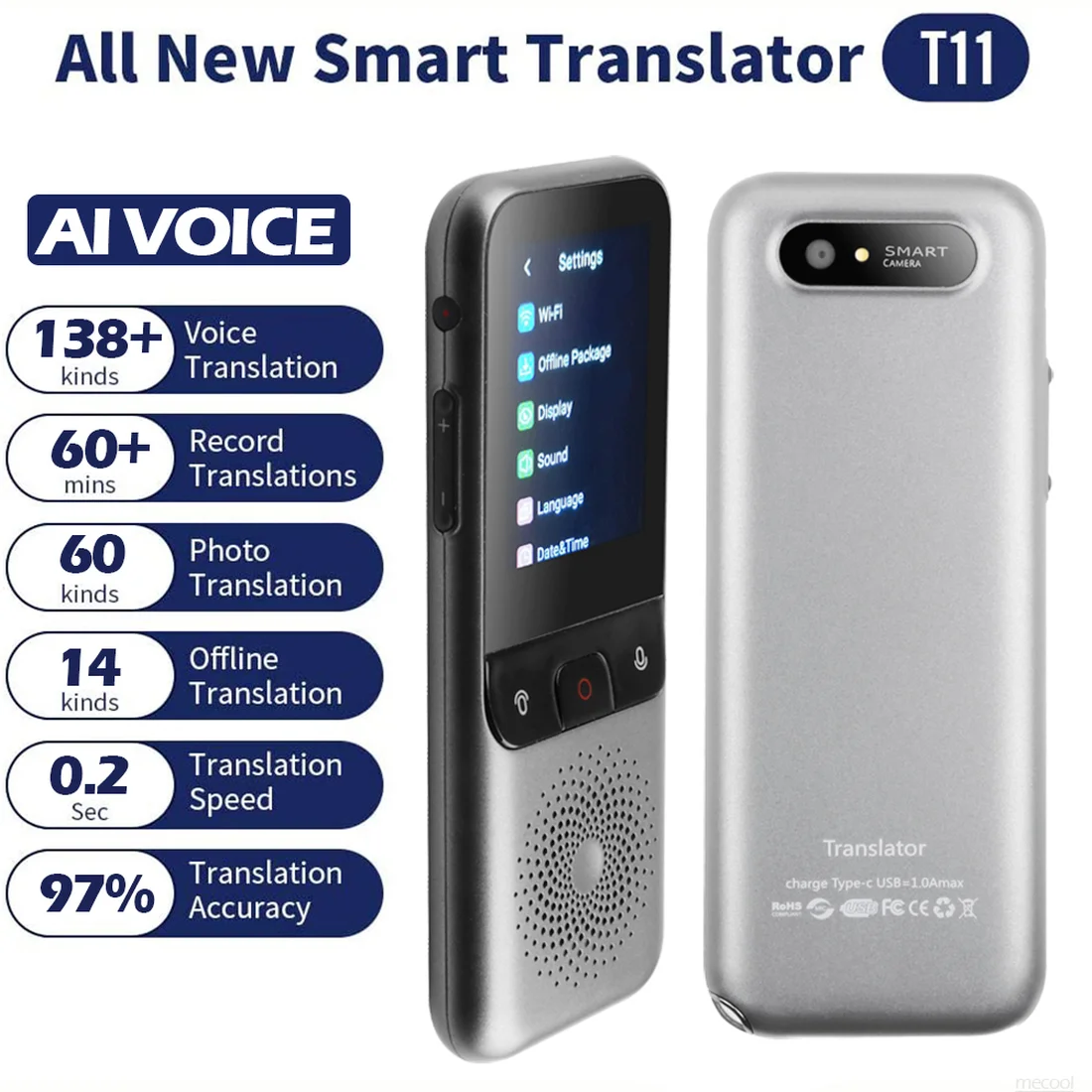 

The New T11 Portable Offline Online WIFI Intelligent Voice Translator 138 Multi-national Languages Children Learn Efficiently