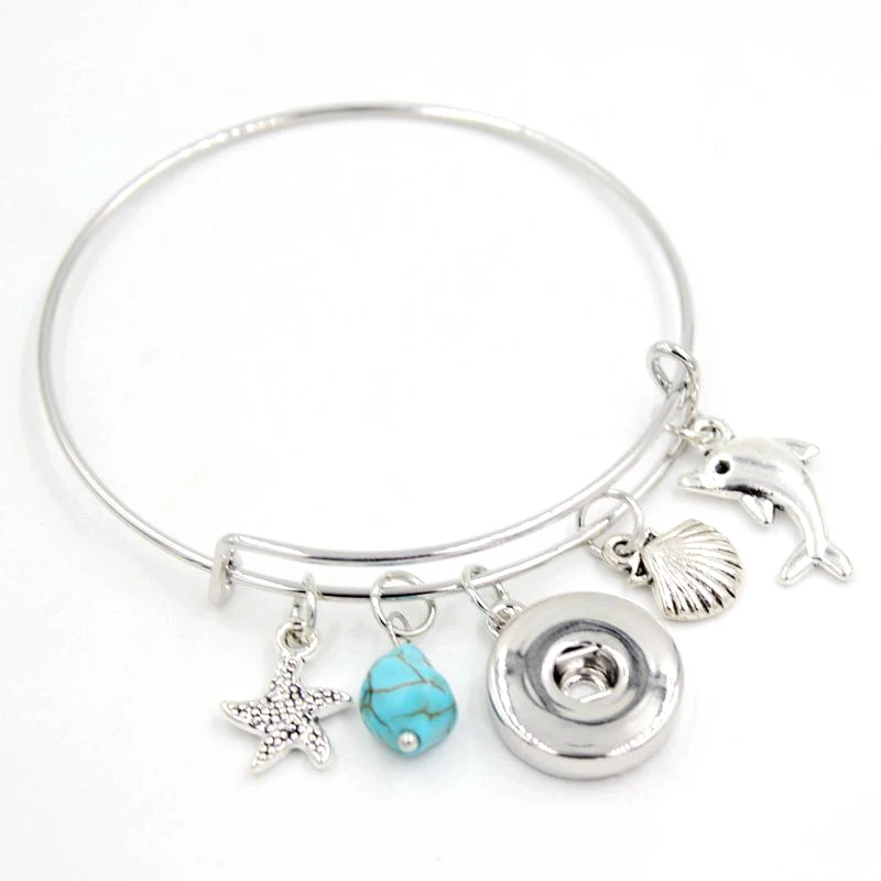 10PCS/LOT DIY Interchangeable Button Jewelry Sealife Ocean Beach Starfish Seashell Dolphin Snap Bangle&ampBracelets for Women Gift |