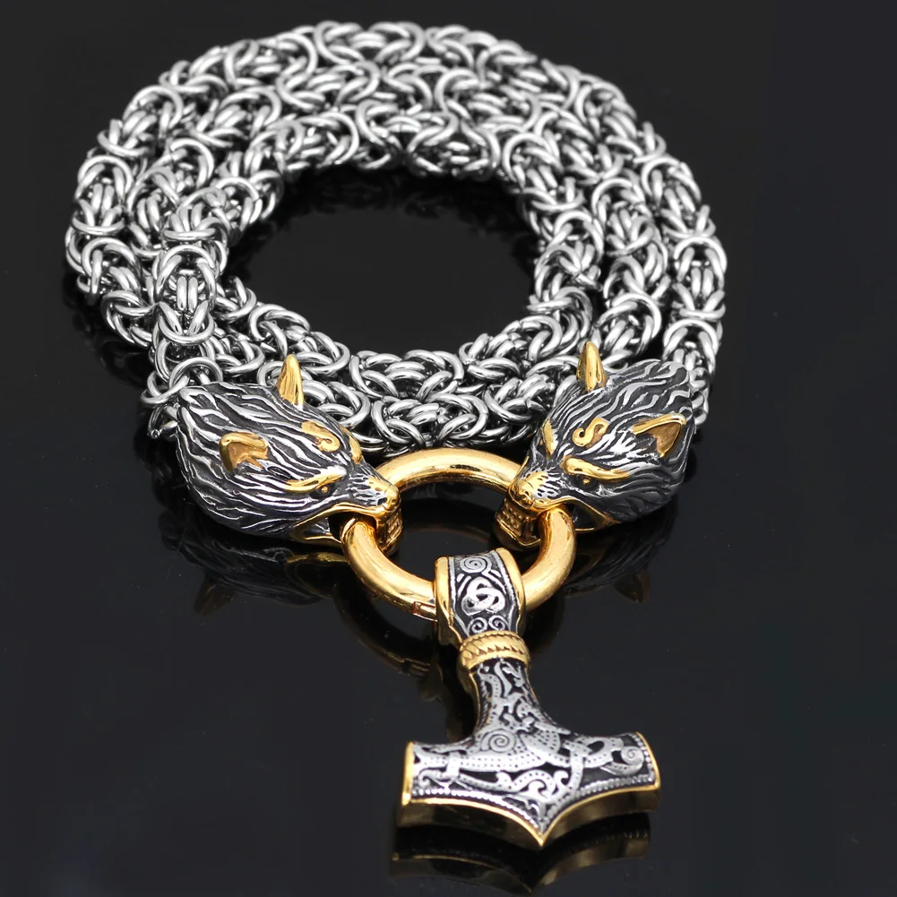 Скандинавский Викинг Гери и Фреки с thor hammer ожерелье Мьёльнир из нержавеющей